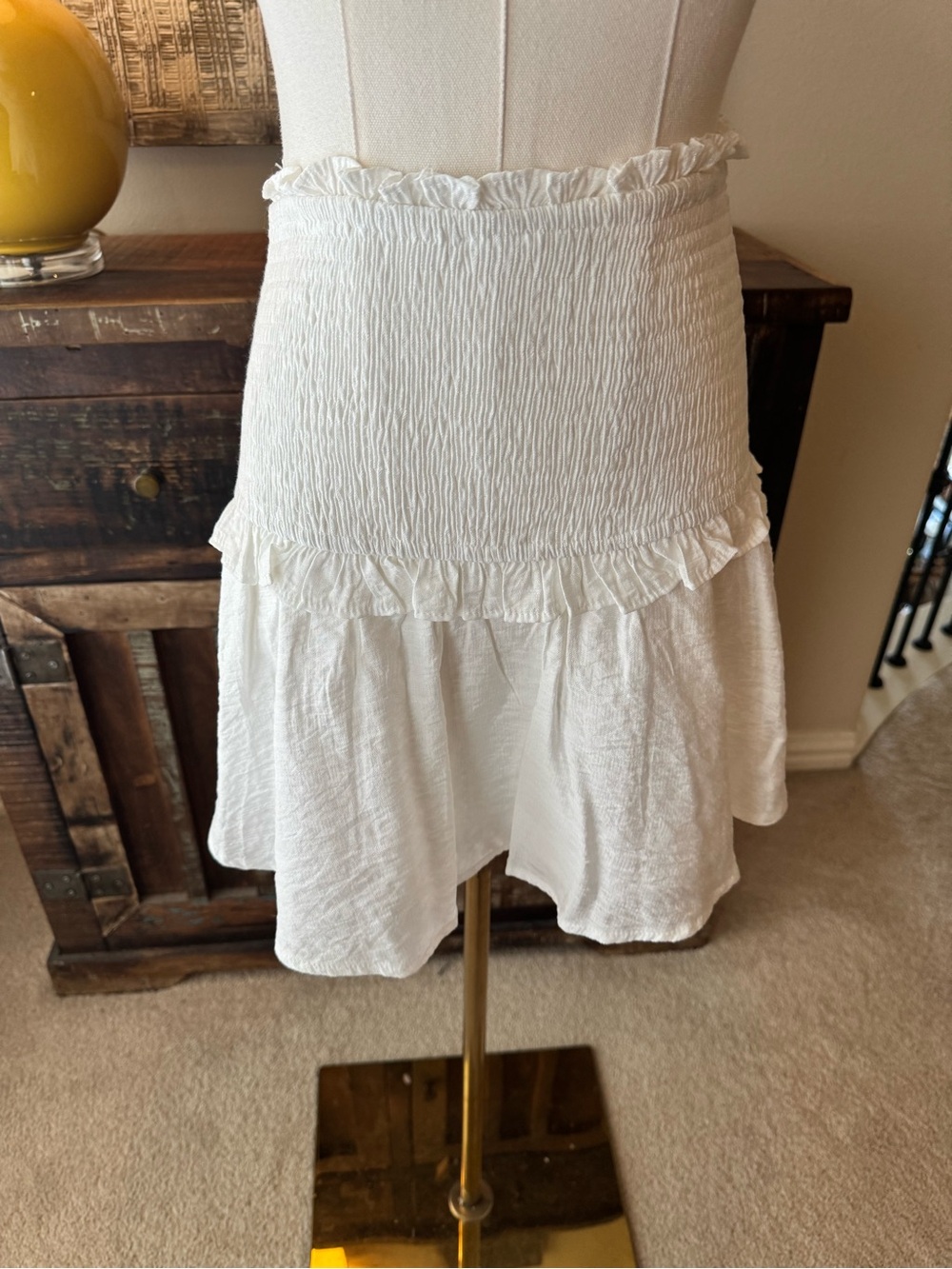 NWT Selfie White Smocked Ruffle Mini Skirt- S